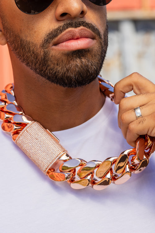 2 kilo rose gold Cuban chain 40mm-moissanite lock-Made to order->Product details
