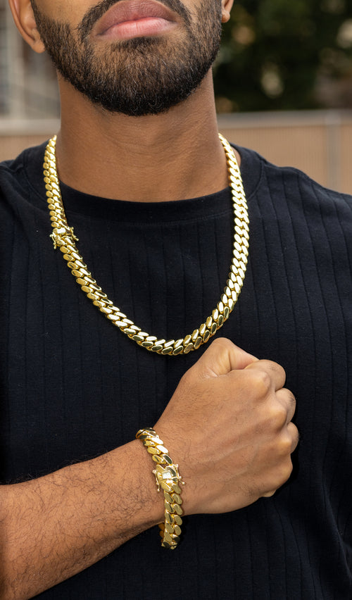 12mm Gold cuban link bracelet - for men-unisex -chain not included