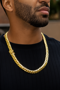 12mm Gold Plated Miami Cuban Link Chain – Bold Hip Hop Necklace for Men & Women