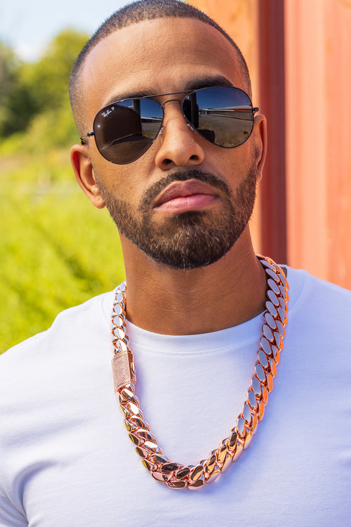 22mm Rose Gold Cuban Link Chain – Icedout Lock -Ultra Heavy Statement | TNL Signature