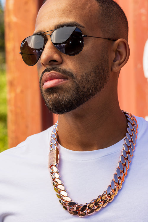 22mm Rose Gold Cuban Link Chain – Icedout Lock -Ultra Heavy Statement | TNL Signature