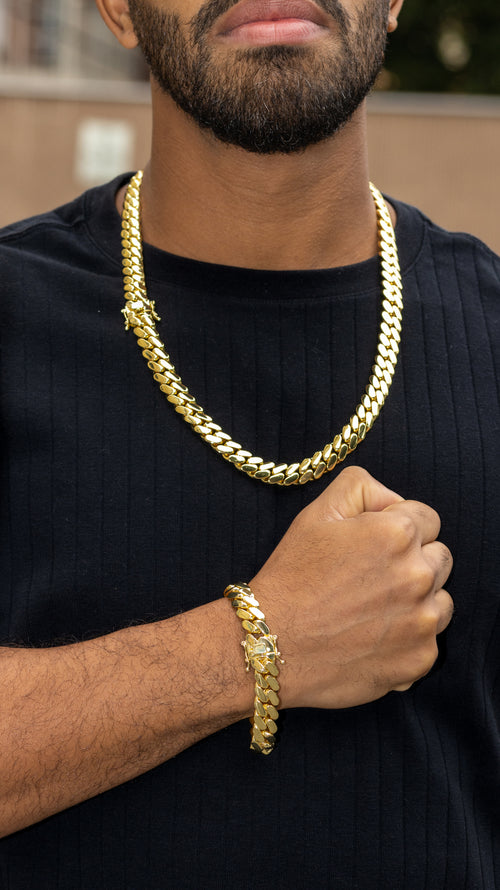 12mm Gold cuban link bracelet - for men-unisex -chain not included
