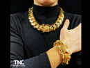 30mm cuban link & bracelet set 925 SILVER OVER 14K GOLD