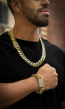 20mm cuban link & bracelet Gold Set