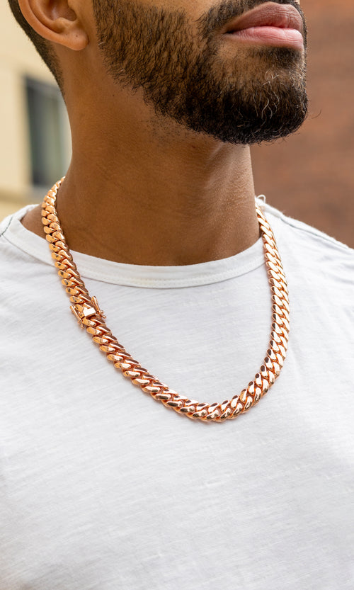 12mm Rose Gold Cuban Link Set – Chain & Bracelet | TNL Signature