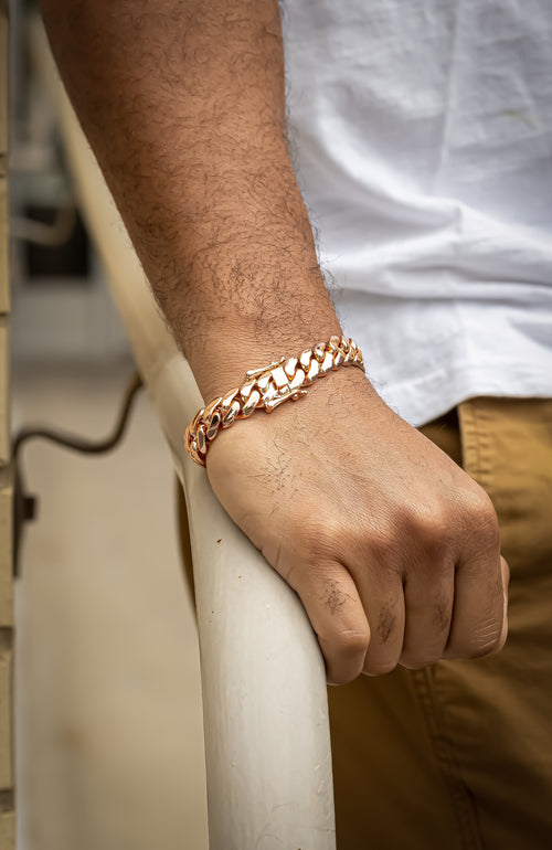 12mm rose gold bracelet-mens rose gold bracelet-cuban link bracelet-unisex-perfect gift