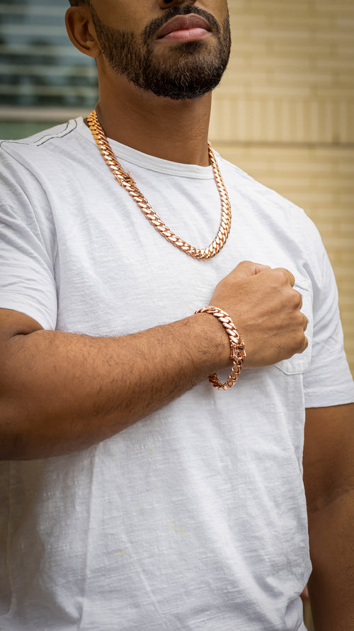 12mm Rose Gold Cuban Link Set – Chain & Bracelet | TNL Signature
