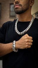 20MM SILVER CUBAN LINK & BRACELET SET