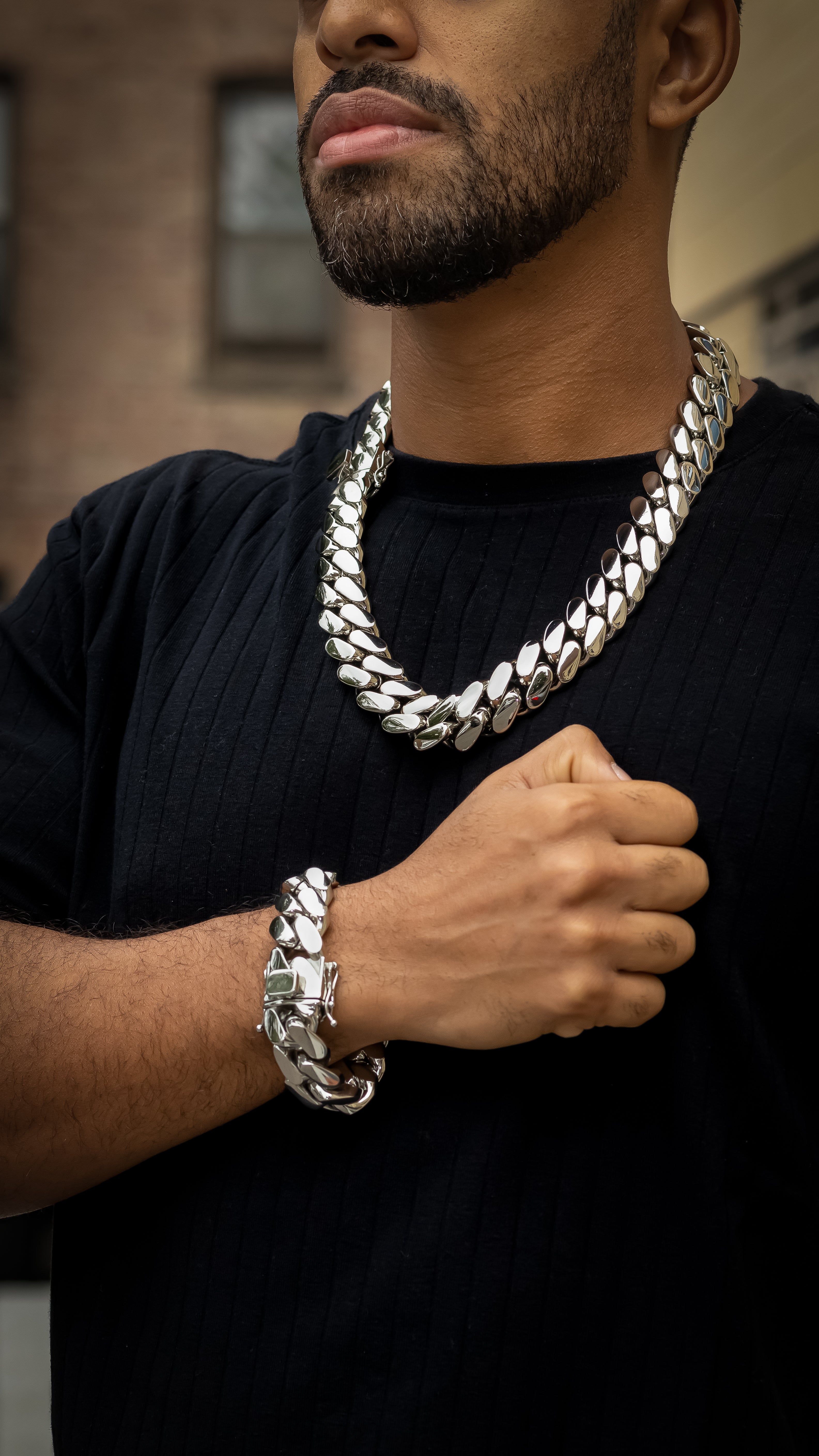 20MM SILVER CUBAN LINK & BRACELET SET
