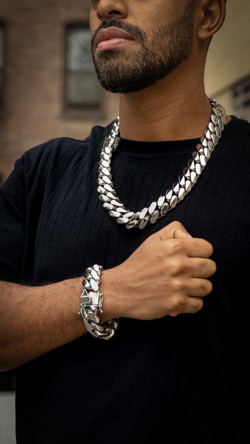 20mm Silver Cuban Link Set – Chain & Bracelet | TNL Signature