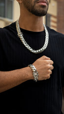 20MM SILVER CUBAN LINK & BRACELET SET