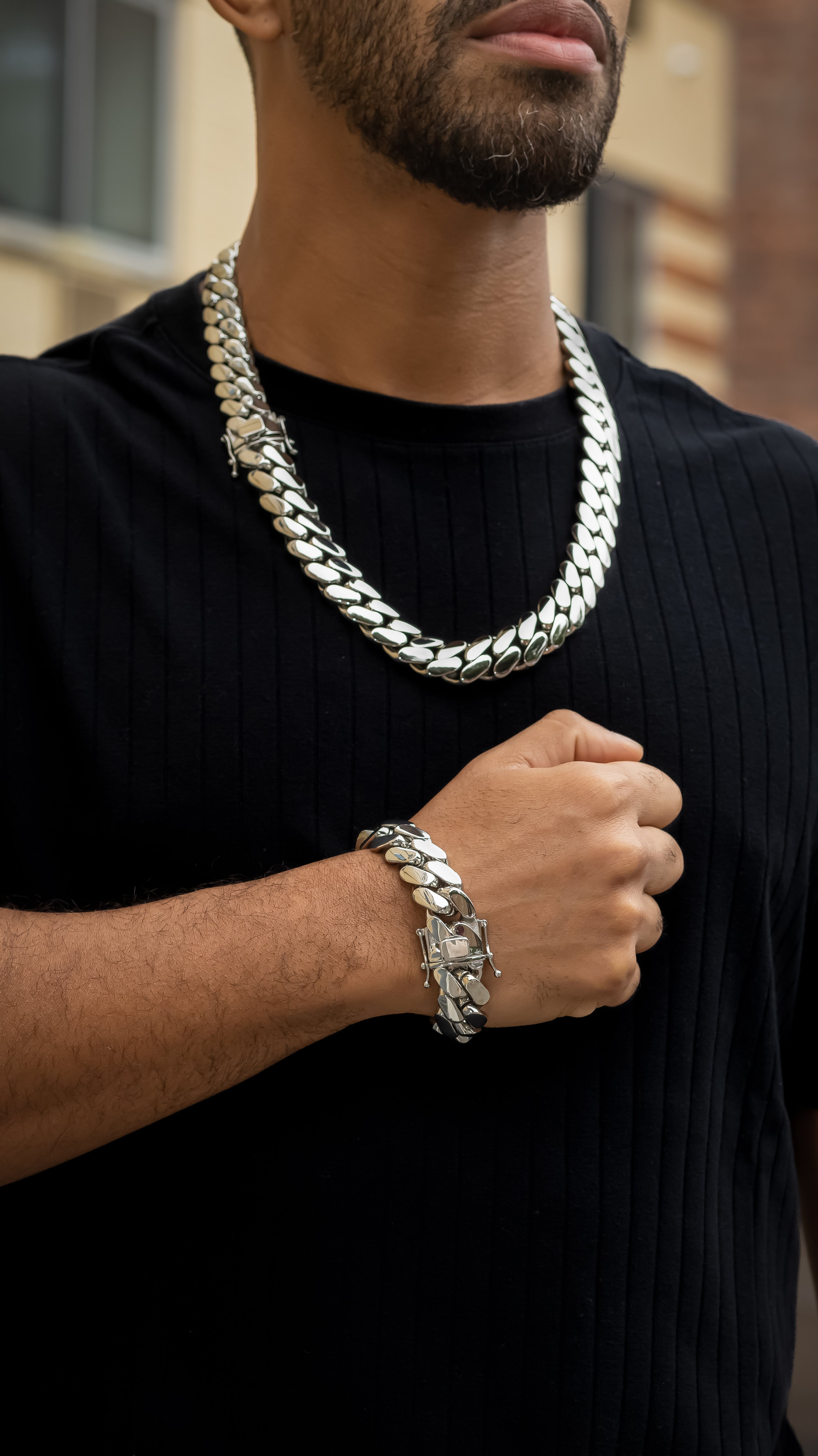 20MM SILVER CUBAN LINK & BRACELET SET