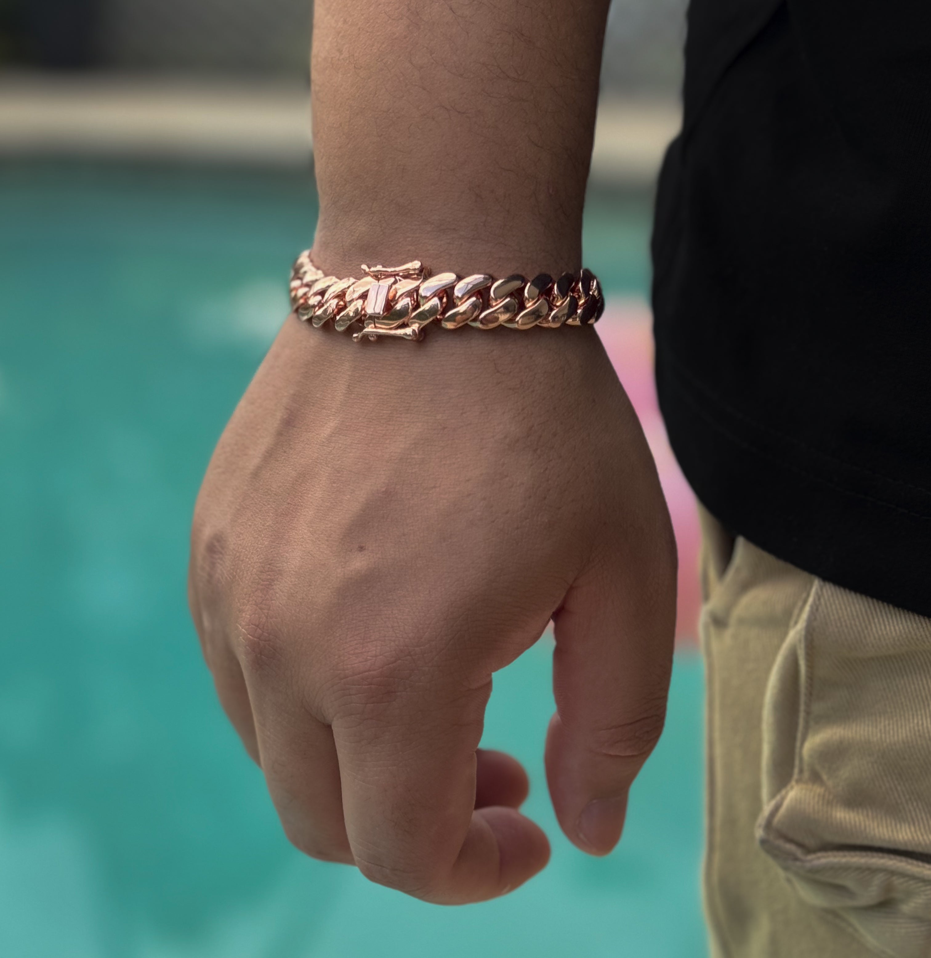 12mm rose gold bracelet-mens rose gold bracelet-cuban link bracelet-unisex-perfect gift