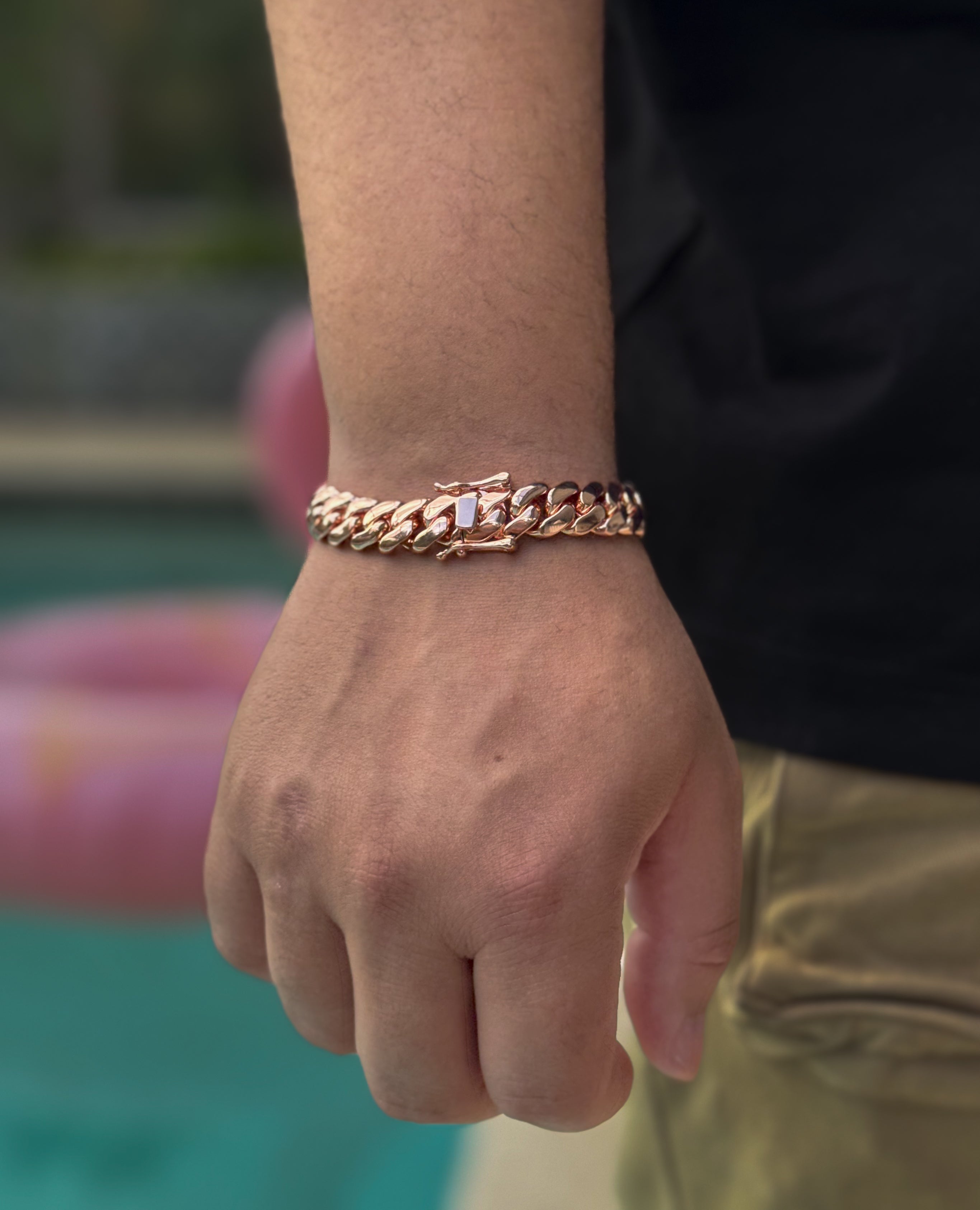 12mm rose gold bracelet-mens rose gold bracelet-cuban link bracelet-unisex-perfect gift