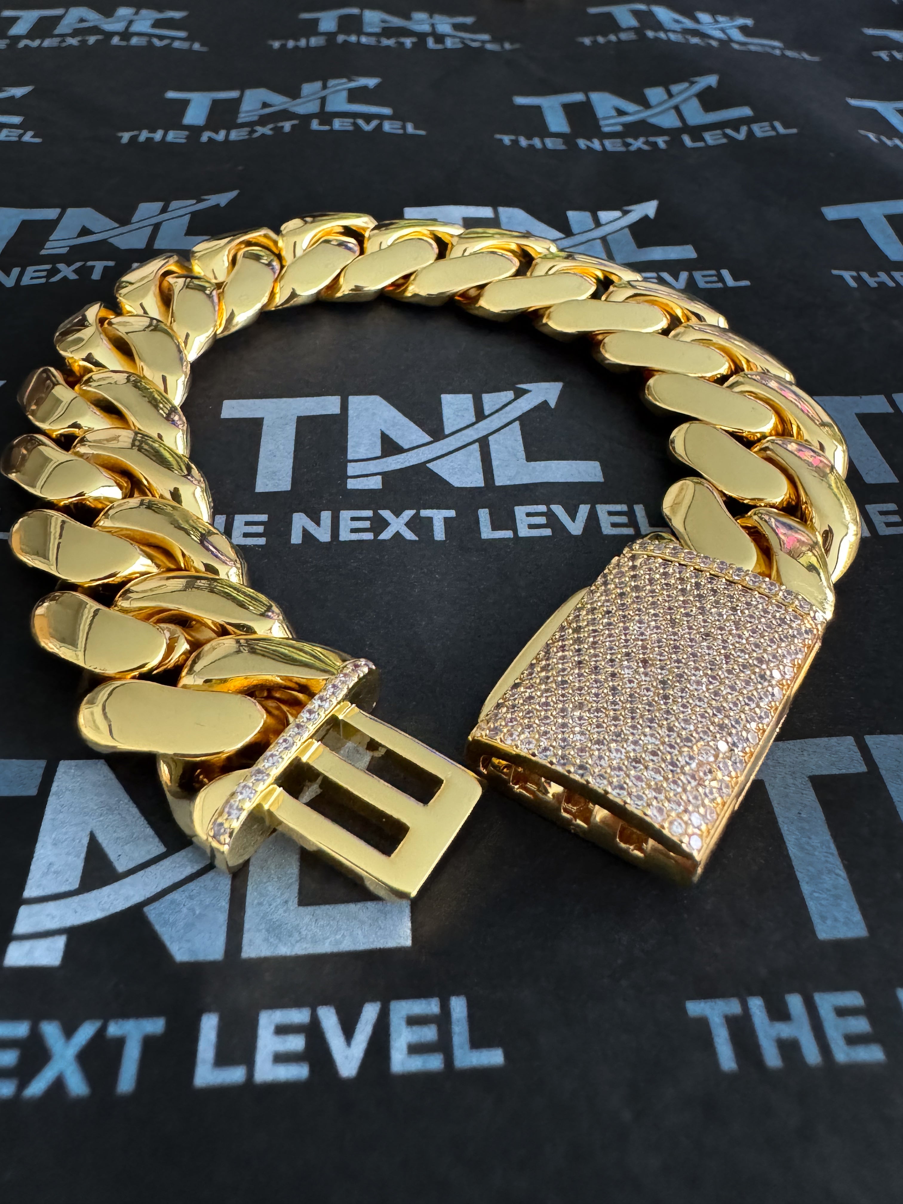 30MM Cuban Link Bracelet – 5X Gold Plated with Iced Moissanite Lock