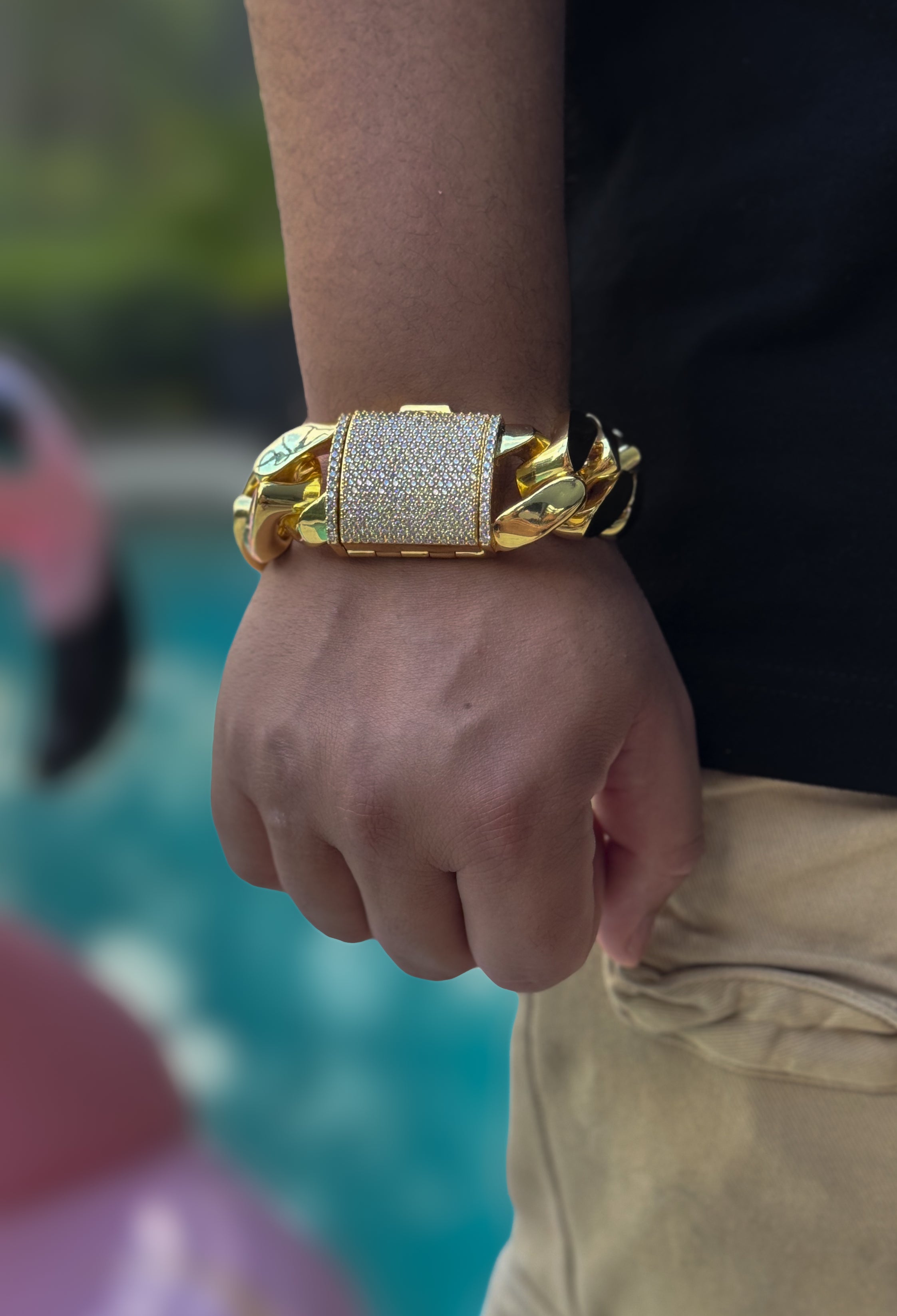 30MM Cuban Link Bracelet – 5X Gold Plated with Iced Moissanite Lock