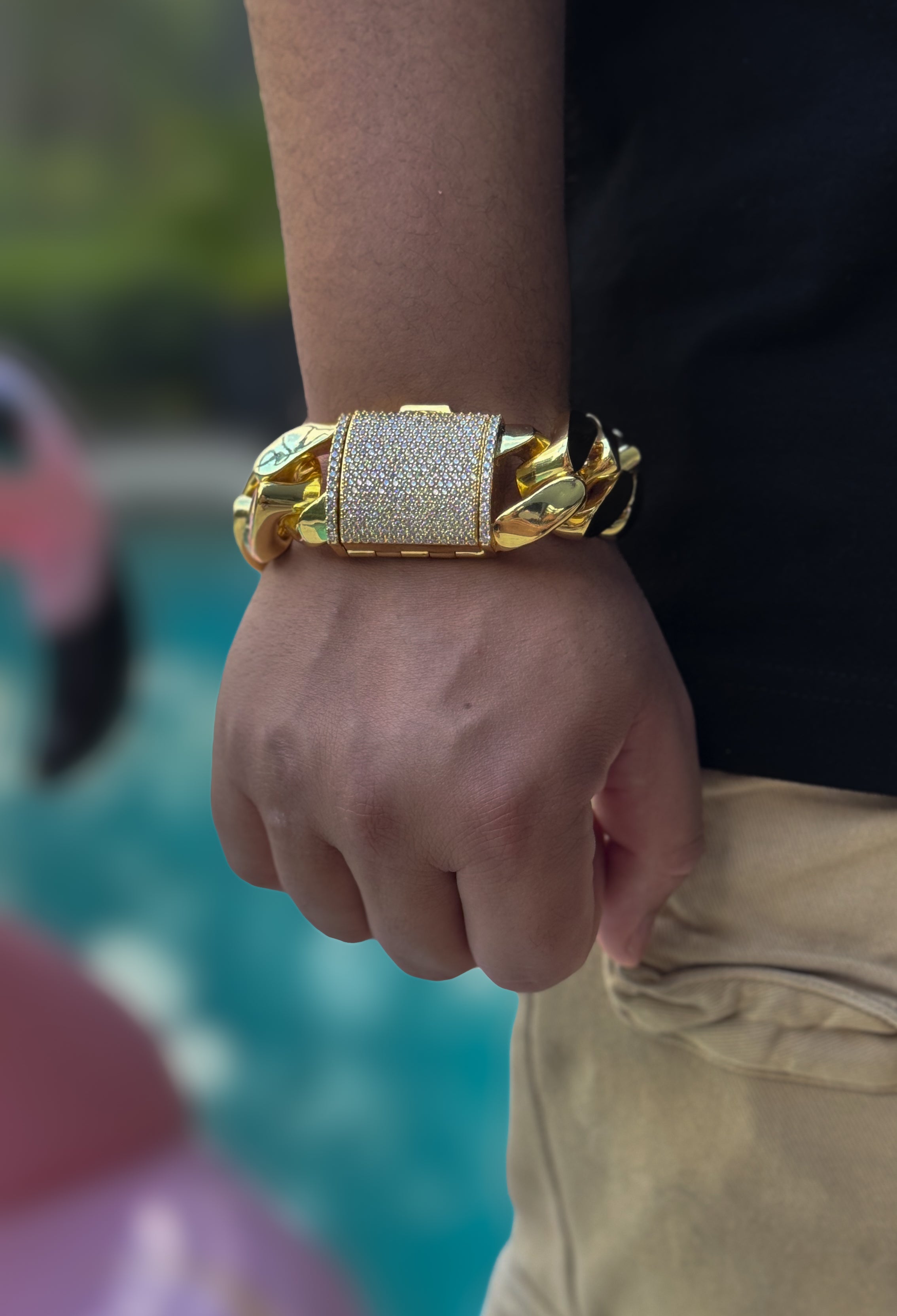 30MM Cuban Link Bracelet – 5X Gold Plated with Iced Moissanite Lock