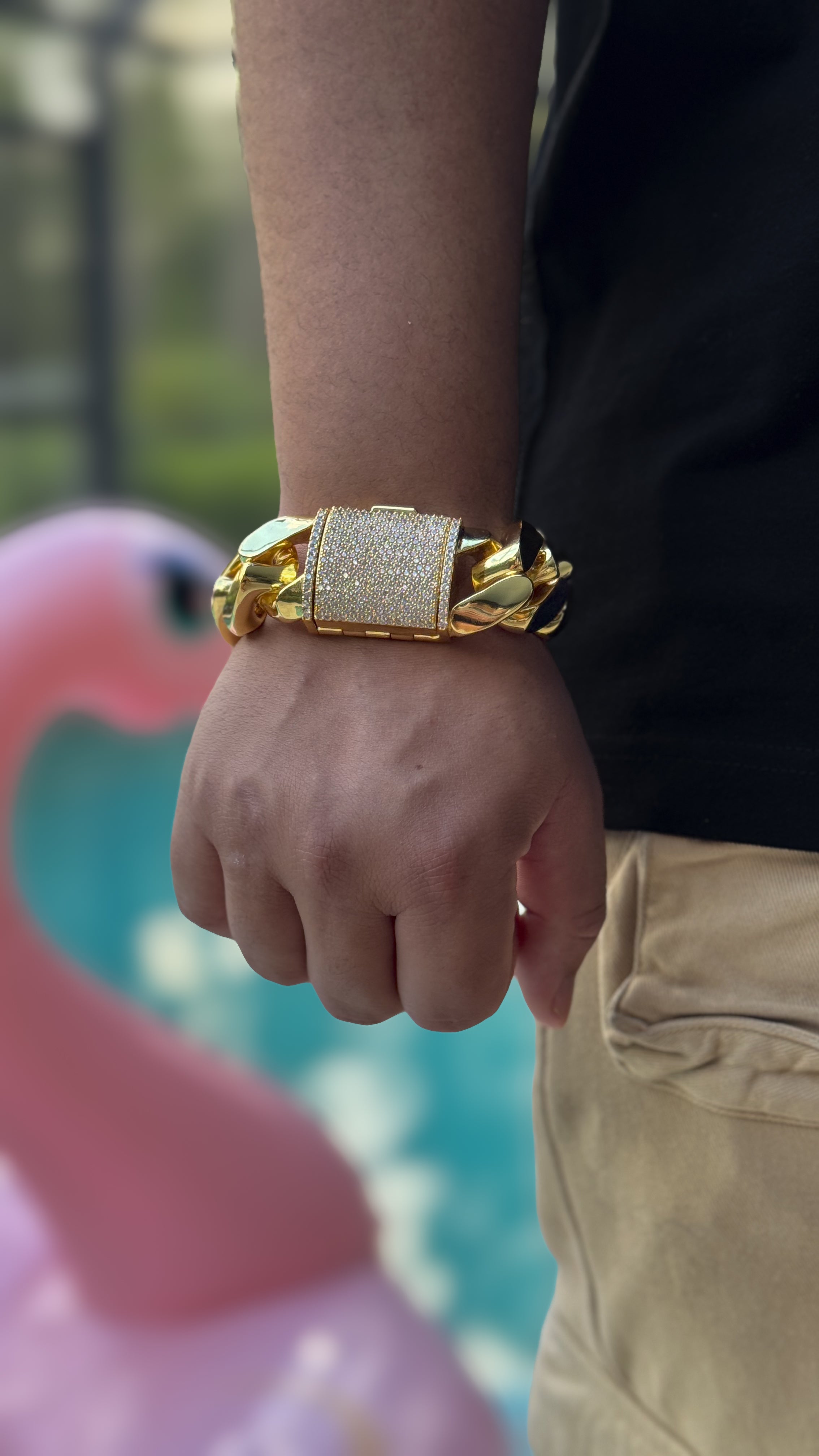 30MM Cuban Link Bracelet – 5X Gold Plated with Iced Moissanite Lock