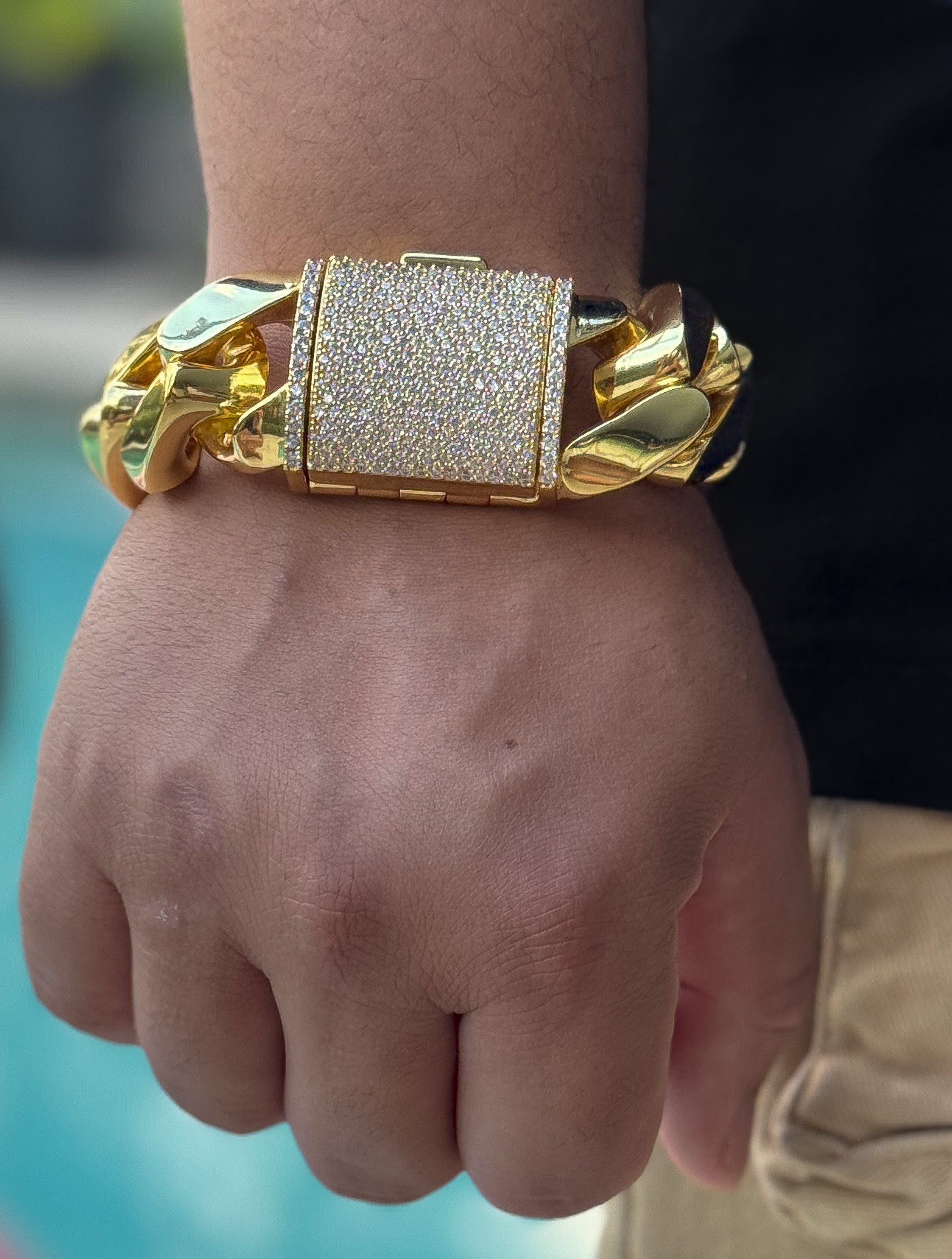 30MM Cuban Link Bracelet – 5X Gold Plated with Iced Moissanite Lock