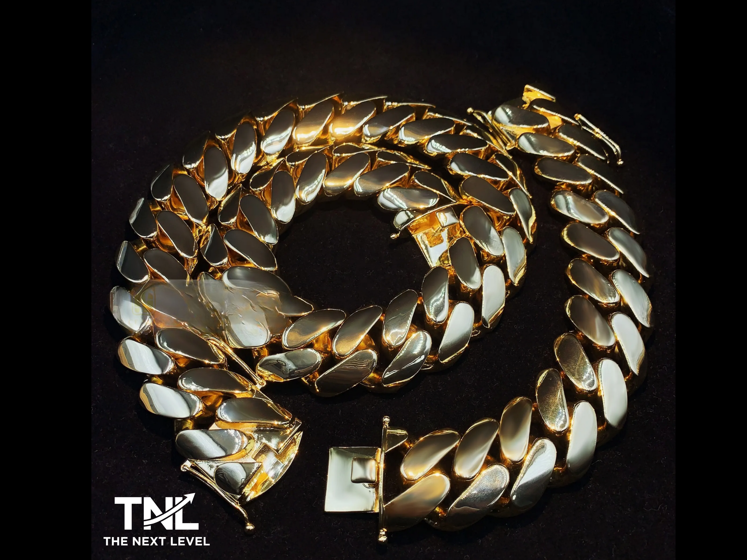 30mm cuban link & bracelet set 925 SILVER OVER 14K GOLD