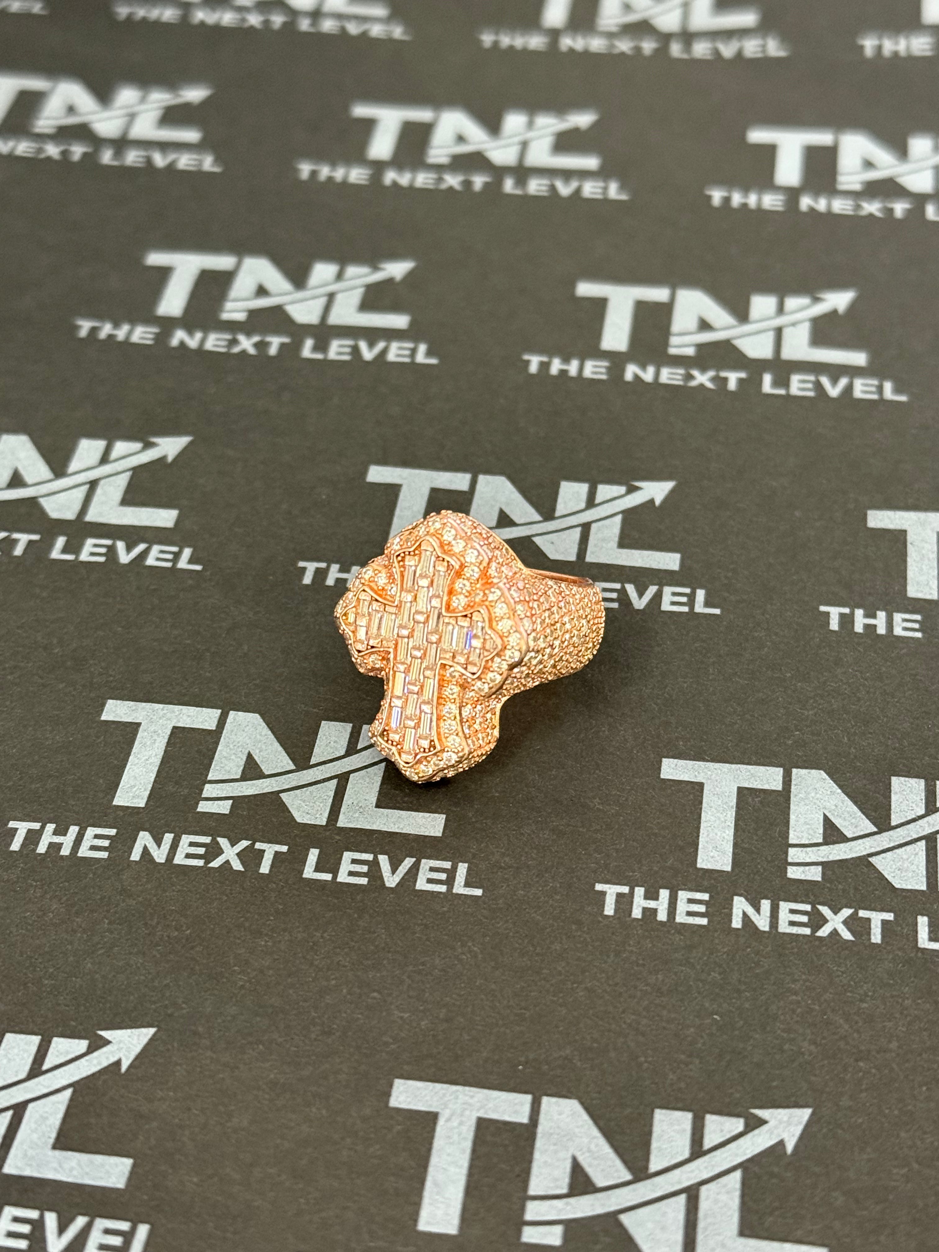 TNL Iced Out Cross Ring ✝️ – Rose Gold Finish Over 925 Sterling Silver | Luxury Statement Ring