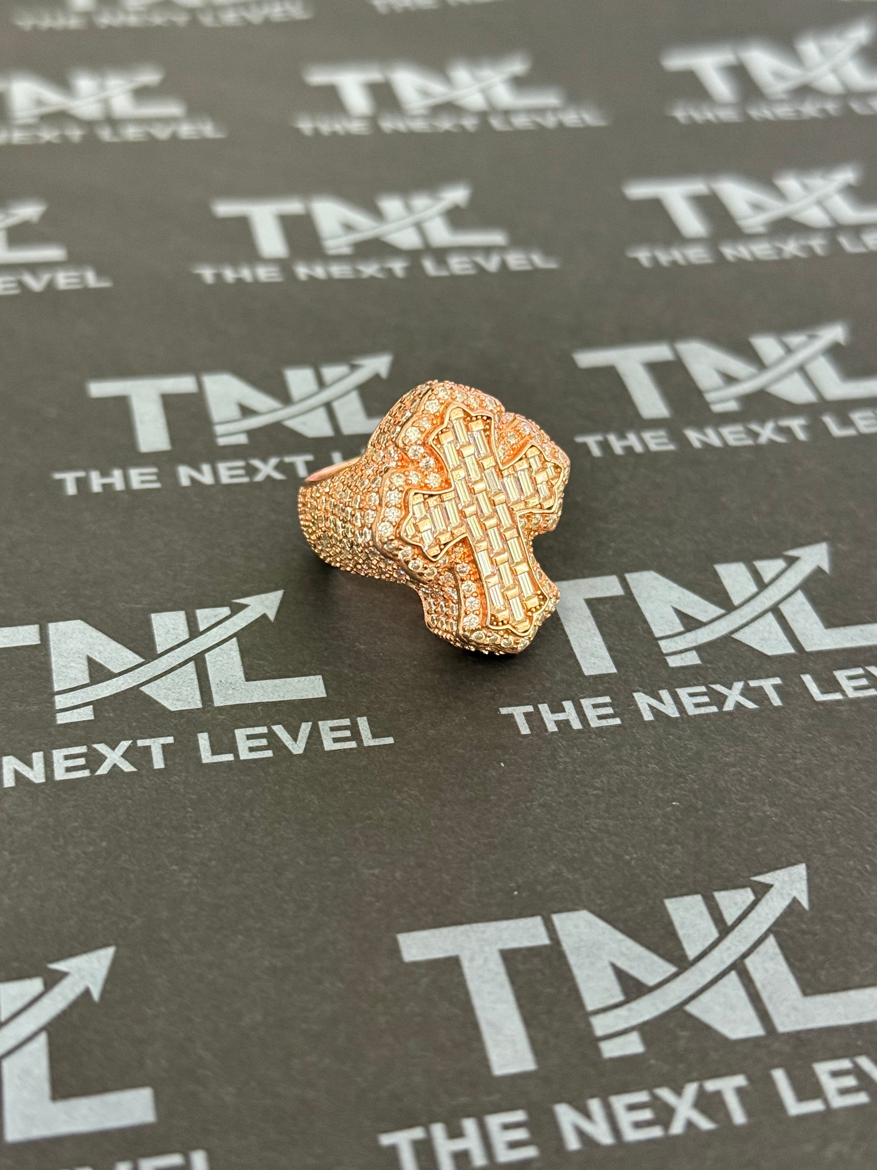 TNL Iced Out Cross Ring ✝️ – Rose Gold Finish Over 925 Sterling Silver | Luxury Statement Ring
